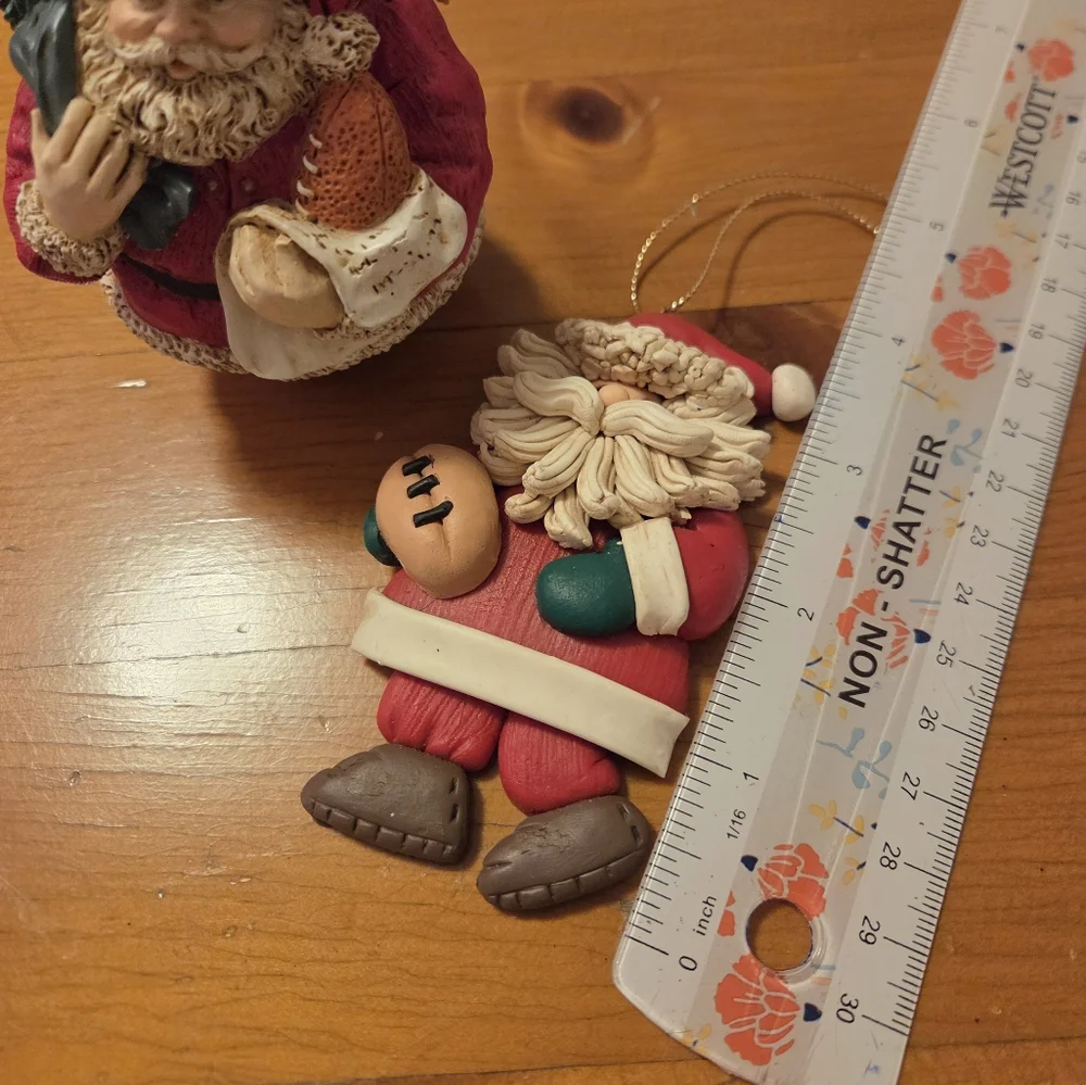 Set Of Santa Ornaments With Footballs One Resin (Roly Poly) And One Ceramic
